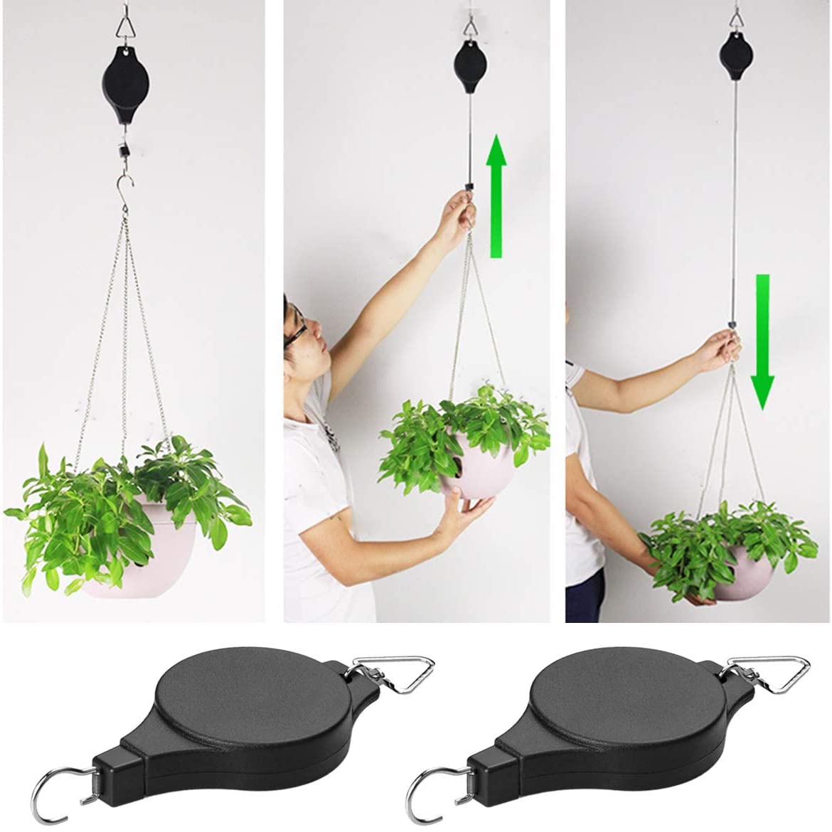 Justerbart planteoppheng med uttrekkbar mekanisme for enkel justering av planter, ideelt for hagearbeid.