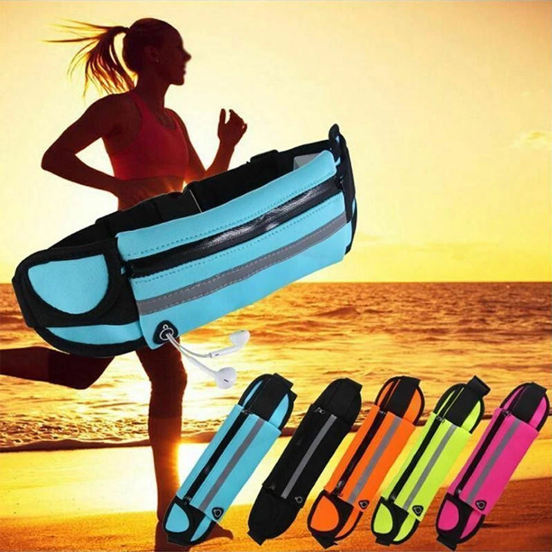 "Vanntett justerbar løpebeltesekk i sort lycra, perfekt for trening og oppbevaring av eiendeler, med stilfullt design."