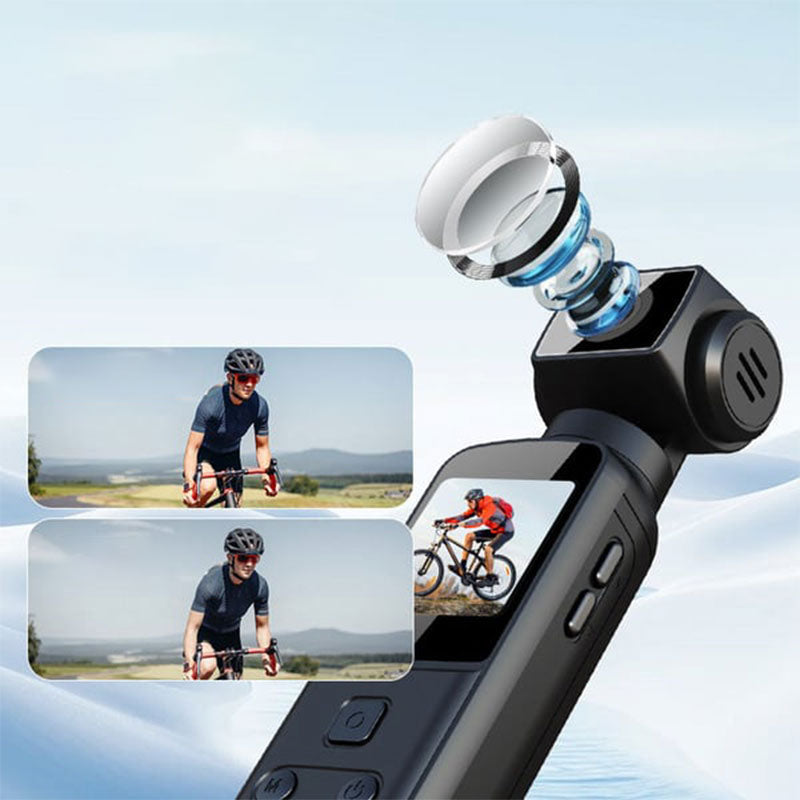 "Vanntett lomme-actionkamera i svart med 4K HD, roterbart stativ for fleksibel bildejustering, perfekt for vannsport."