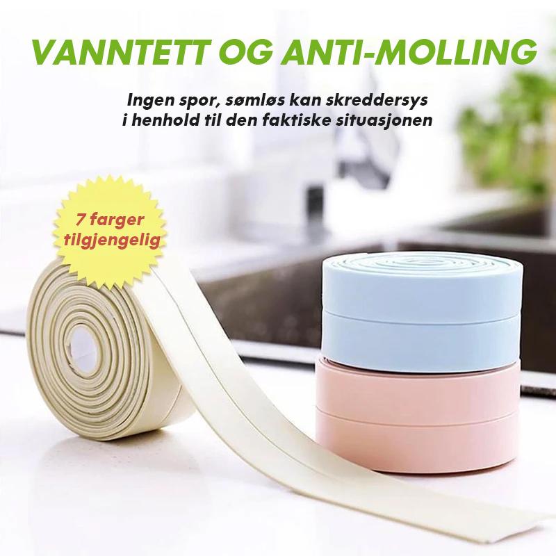 "Vanntett selvklebende tetningstape i PVC, ideell til bad og kjøkken. 3,2m lengde, flere farger tilgjengelig."