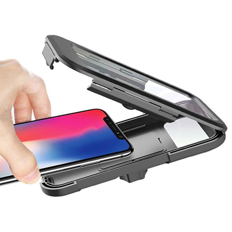 "Vanntett telefonholder med 360° justering, robust design, sikker montering, passer til mobiltelefoner opptil 6,5 tommer."