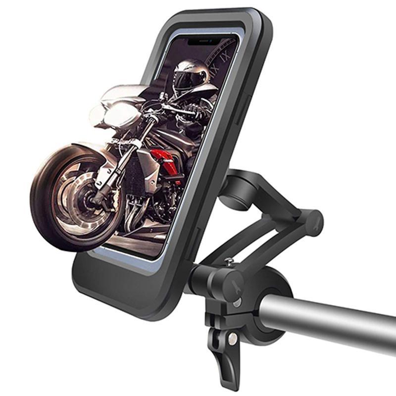 "Vanntett telefonholder med 360° justering, robust design, sikker montering, passer til mobiltelefoner opptil 6,5 tommer."