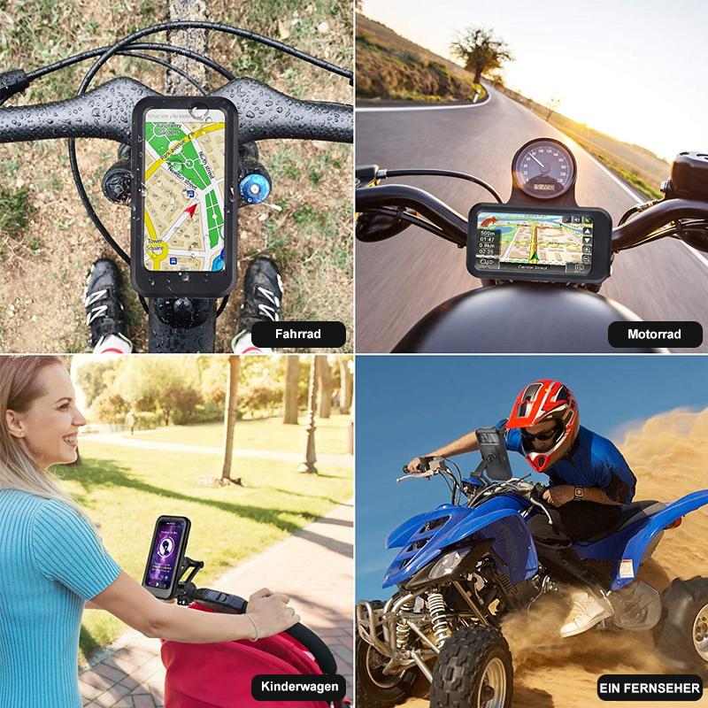 "Vanntett telefonholder med 360° justering, robust design, sikker montering, passer til mobiltelefoner opptil 6,5 tommer."