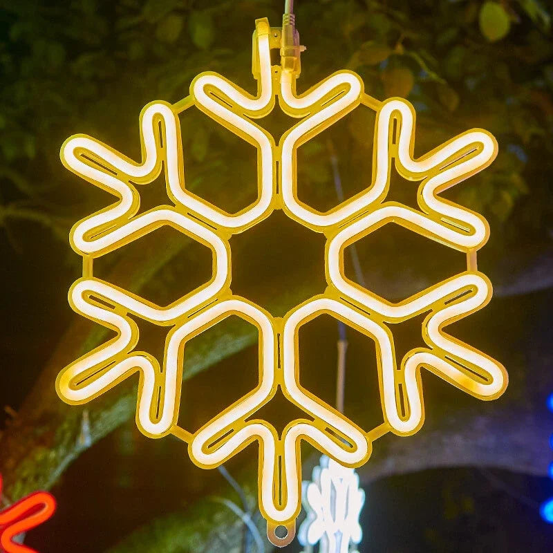 Vanntett utendørs LED-snøfnugglys med glødende snøfnugg i fall, IP65, flere farger, perfekt for juledekorasjon.