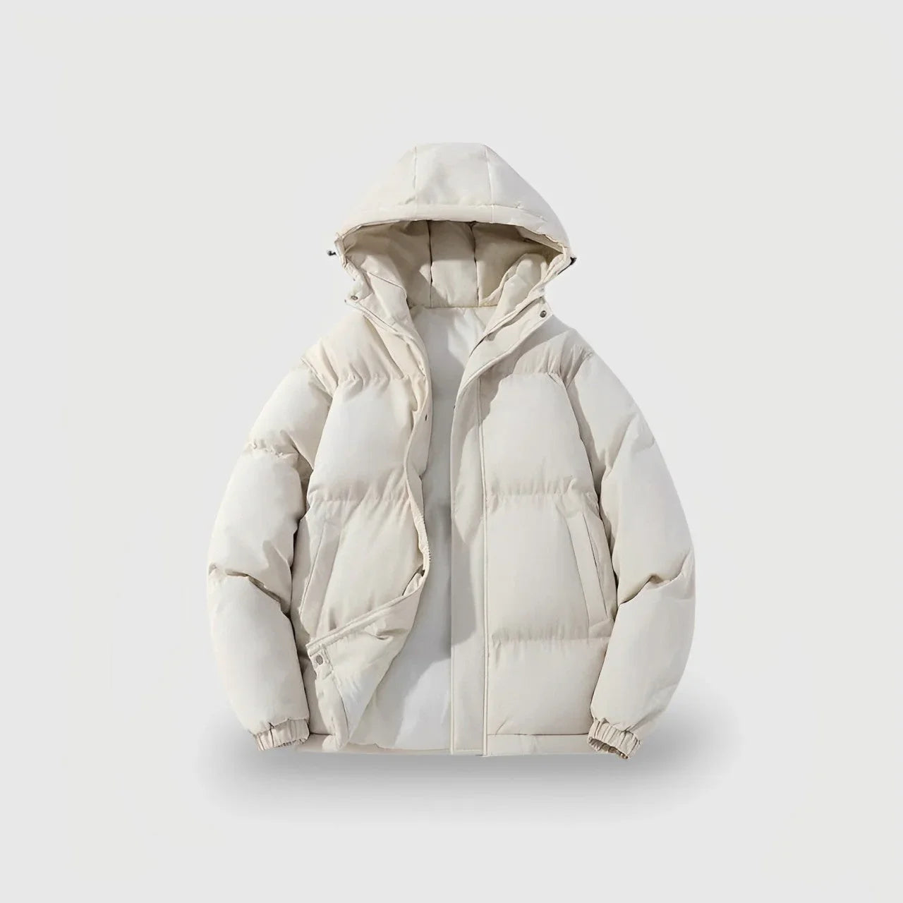 Elegant og varm puffer parkas-jakke til dame med fôret hette, ideell for kalde vinterdager og fritidsbruk.