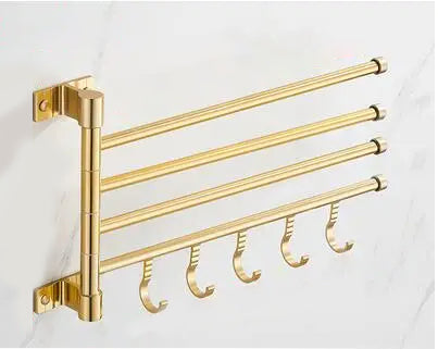 Funksjonelt aluminium håndklestativ, vegghengt med svingbare stenger, for organisert og tørre håndklær på badet.