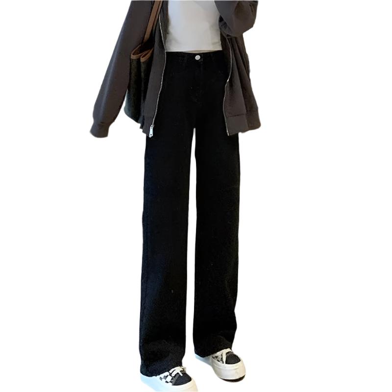 Vidbeinsjeans for dame med høy midje, klassisk vintage stil.
