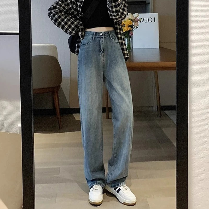 Dame jeans i vintage stil, med brede ben og høy midje, for en avslappet look.