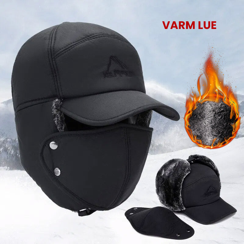 "Vindtett unisex lue for vinter med øre- og ansiktsbeskyttelse, pilothatt design, justerbar for komfort og varme."