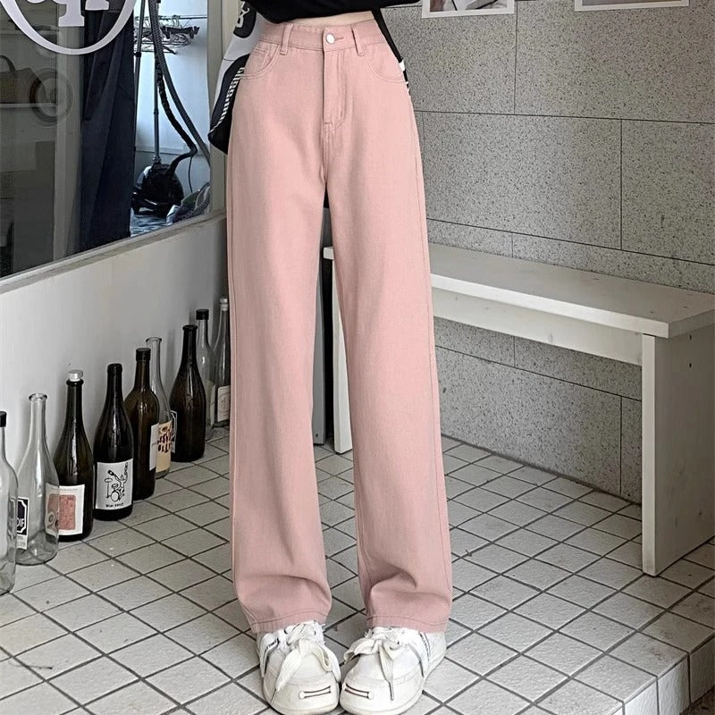 Stilige vintage vide ben bukser for kvinner, myk denim og høy midje, perfekt for casual look.