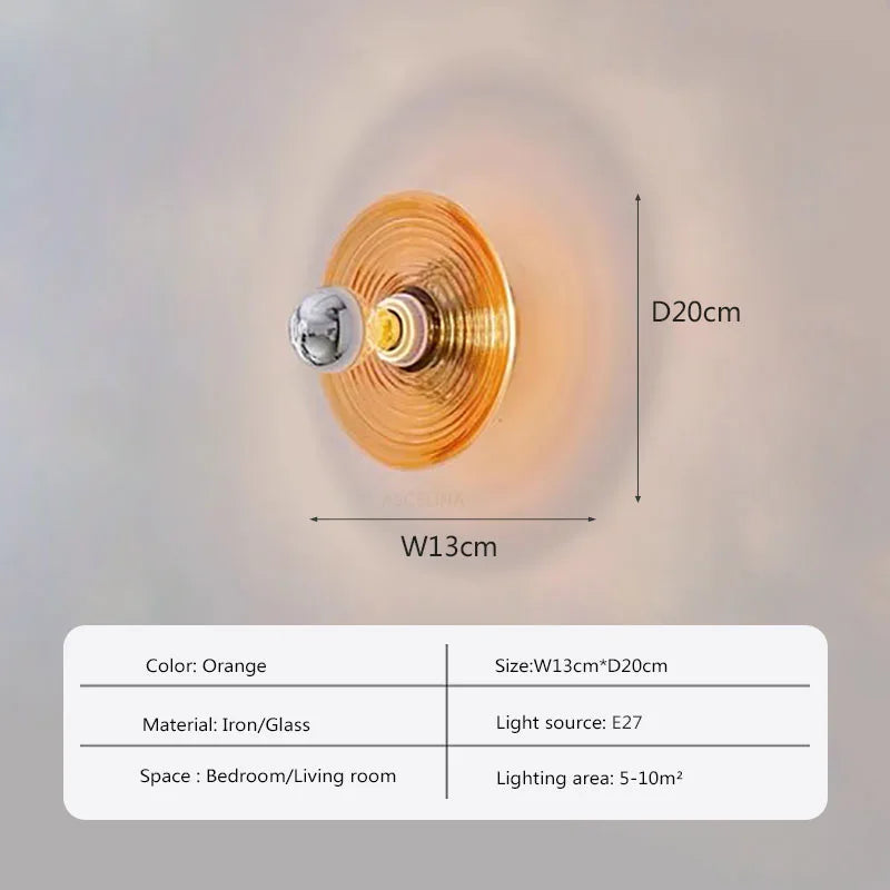 "Vintage LED glassvegglampe med håndblåst krusningsdesign i tre farger, skaper stemningsfullt lys med nostalgisk sjarm."