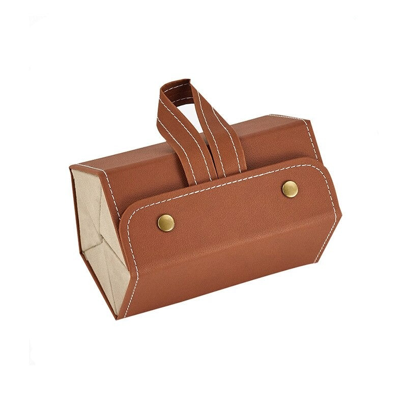 Brunt vintage skinn etui som folder ut til en praktisk reiseoppbevarer for briller