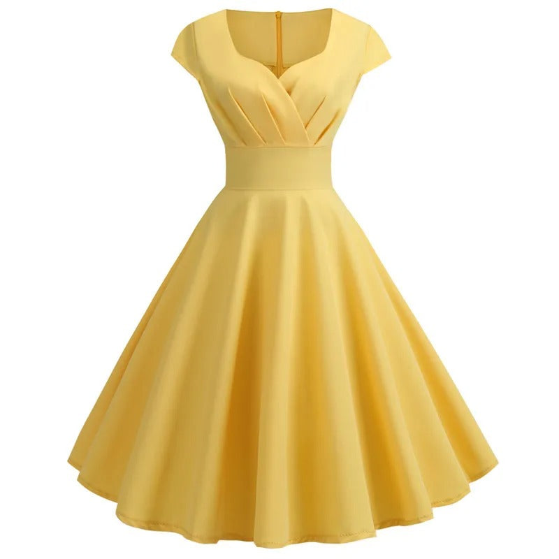 Tidløs elegant v-hals midi-kjole, retro inspirert for kvinner.