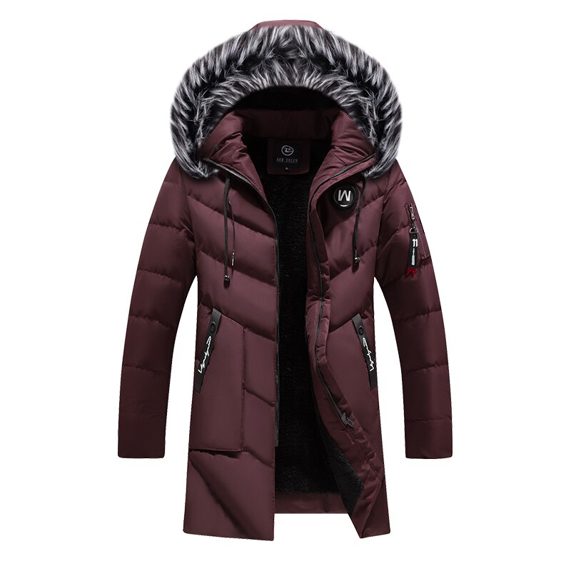 Herrejakke parkas stil med varmt fôr og avtakbar fuskepelshette, ideell for vinterklær