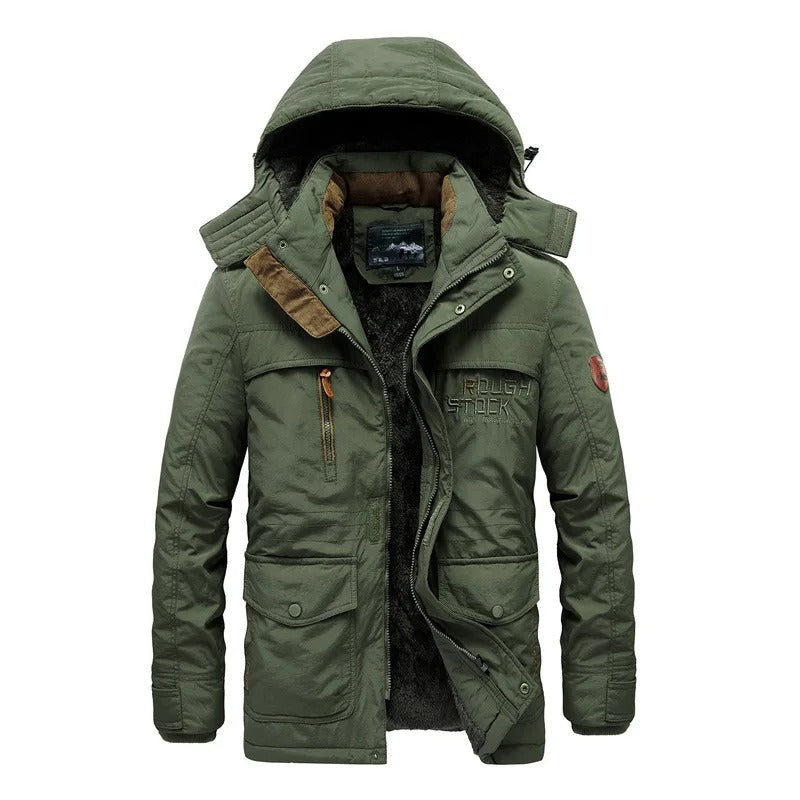 Vinterjakke for menn, varm fleecefôret, militærstil, med flere lommer