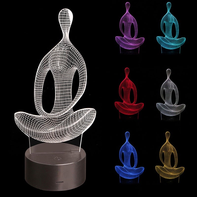 Yoga 3D illusjonslampe, perfekt for beroligende belysning og hjemmedekor