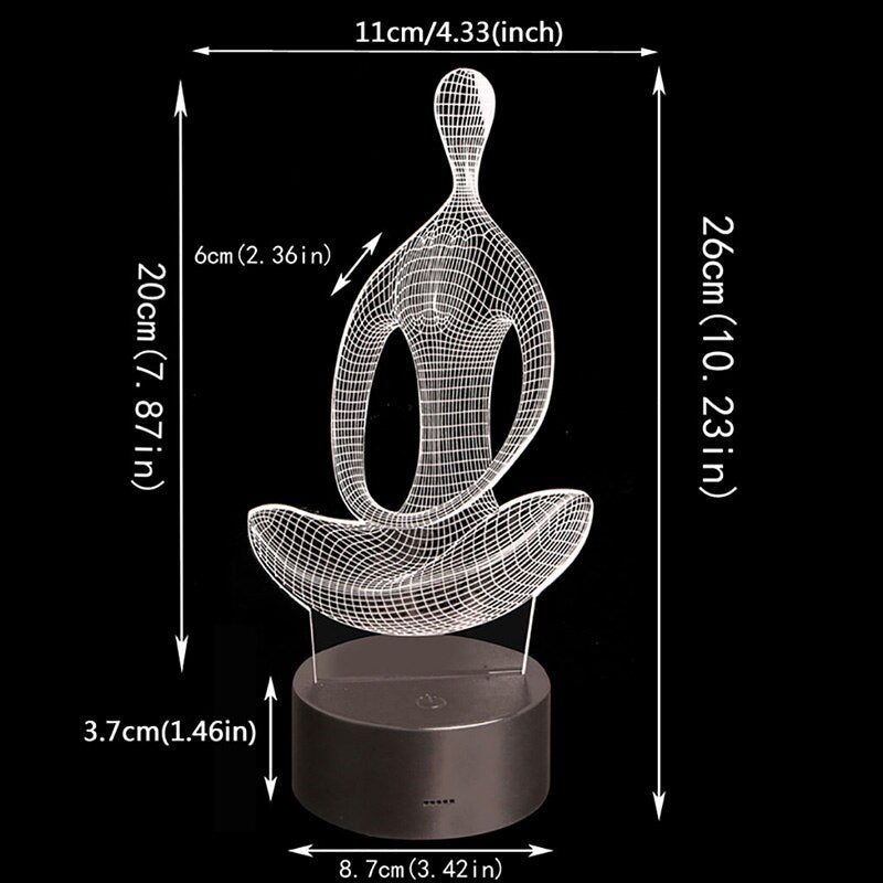 Yoga 3D lampe med mykt lys, perfekt som nattlampe for barn og voksne