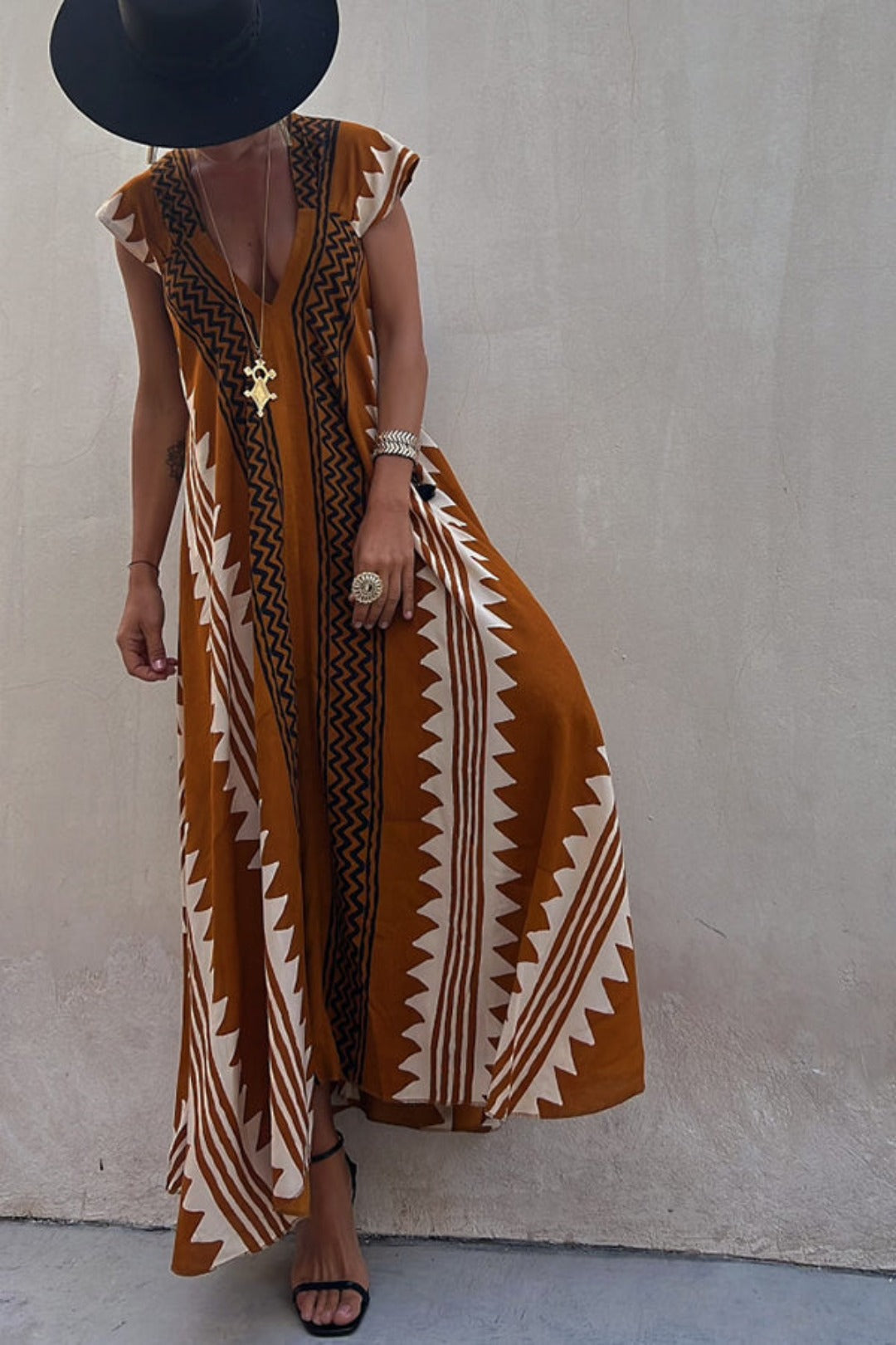 Mira Trendy Aztec-inspired liver dress for women